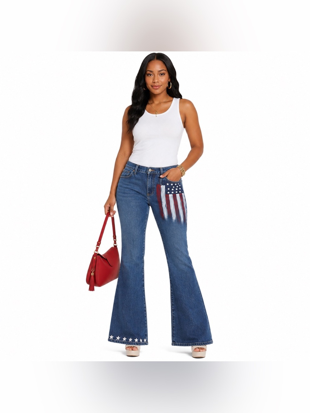 Second Generation Hand Painted American Flag Flare Jeans Size 16